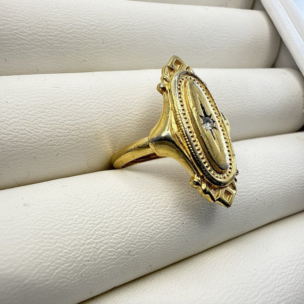 Vintage Avon Ring Kensington Victorian Revival sz 6- 6.5 Gold Tone 70s Starburst - Picture 4 of 13